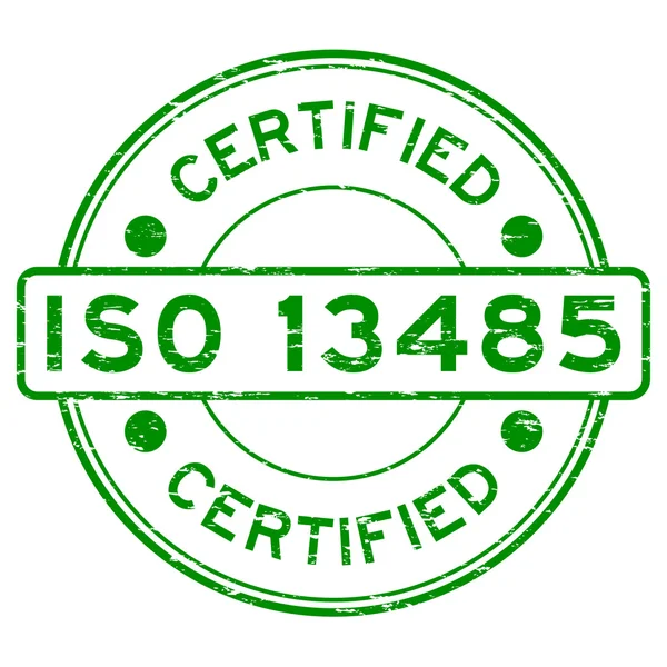 Grunge groene Iso 13485 gecertificeerd Rubberstempel — Stockvector