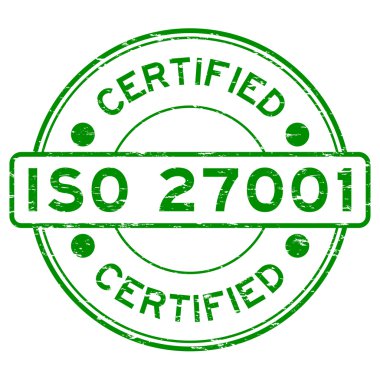 Grunge yeşil Iso27001 yuvarlak lastik damgası sertifikalı
