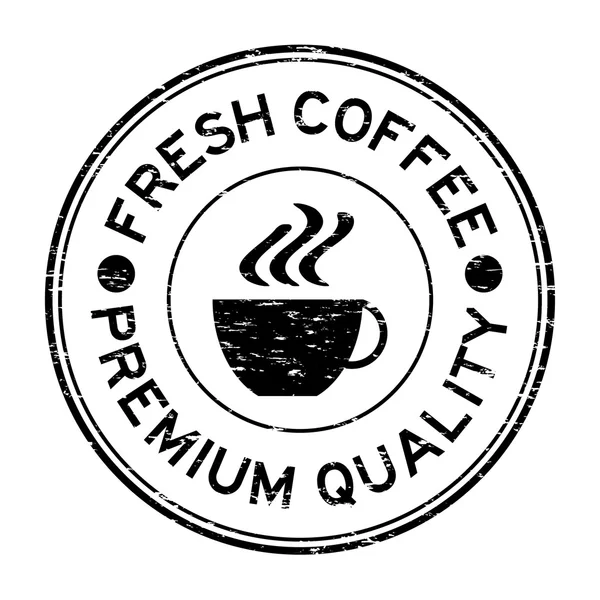 Grunge café fresco preto qualidade premium e copo ícone de borracha st — Vetor de Stock