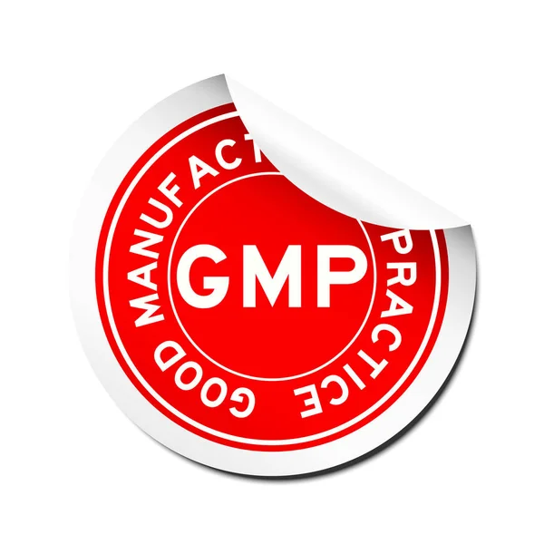 Pelar GMP rojo (Buenas prácticas de fabricación) pegatina redonda — Archivo Imágenes Vectoriales