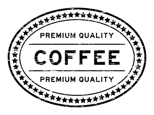 Grunge negro forma ovalada calidad premium sello de goma de café — Vector de stock