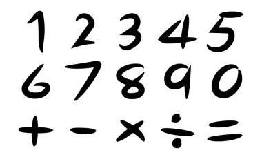 Siyah el numarası ve temel matematik simgesi üzerinde beyaz backgro çizimi
