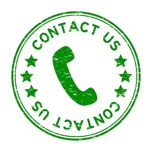 Grunge verde entre em contato conosco com ícone do telefone carimbo de borracha redonda — Vetor de Stock