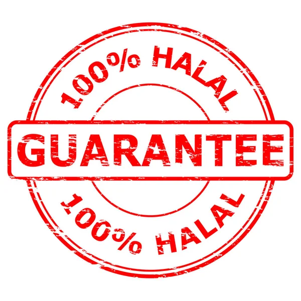 Grunge rojo 100% sello de goma Halal Guarantee — Vector de stock