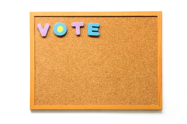 Brown cork board with wording vote on white background — Stock Photo, Image