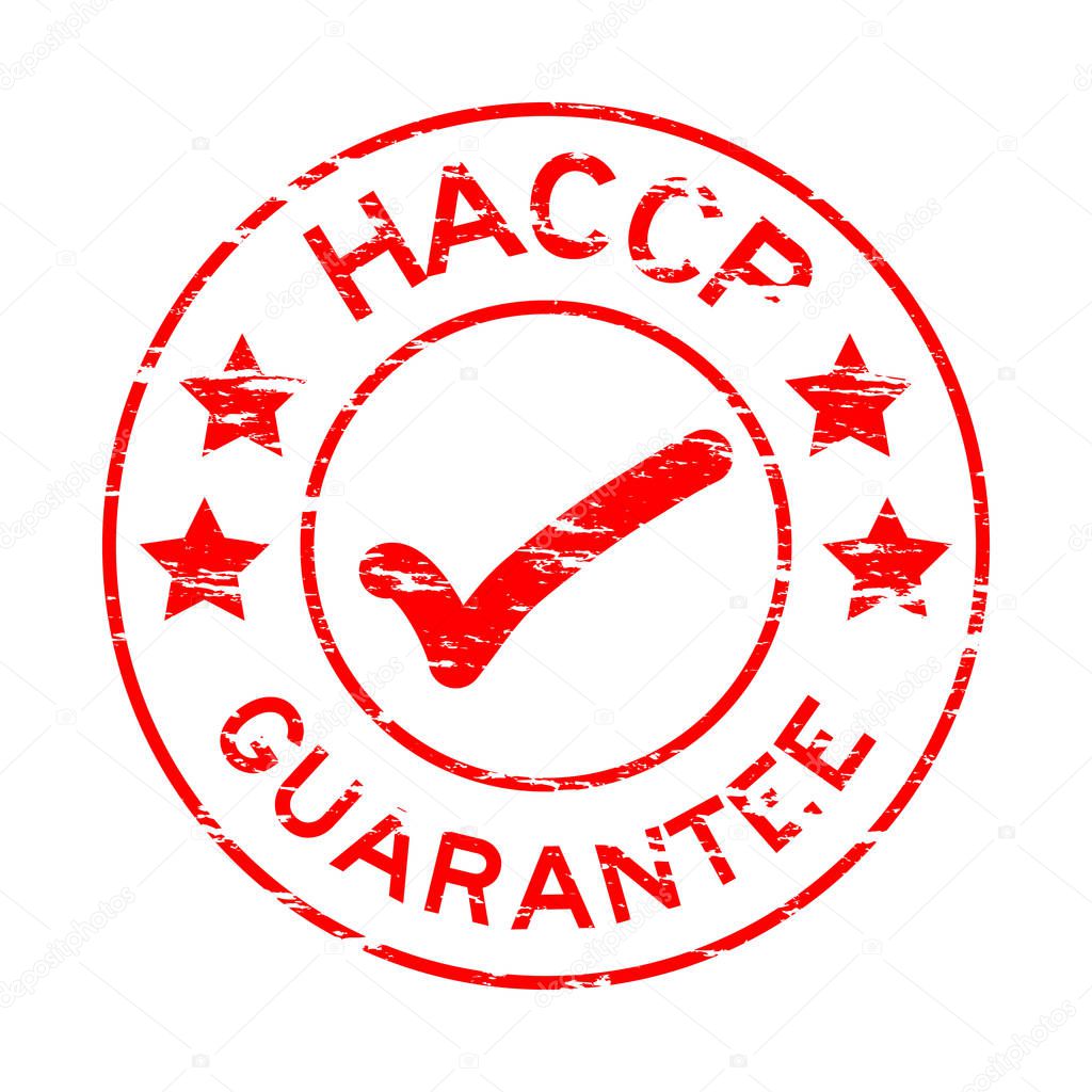 Grunge red HACCP guarantee rubber stamp