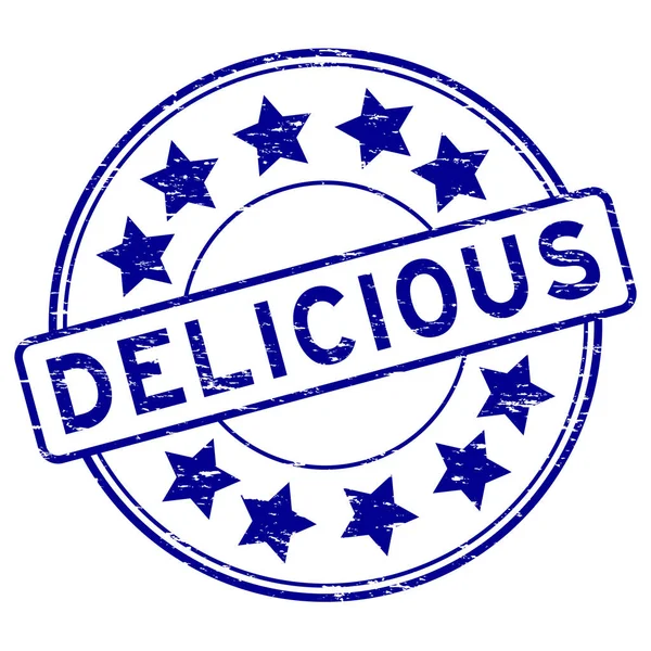 Гранжево-блакитний смачний з зірковою іконою круглої гумової марки — стоковий вектор