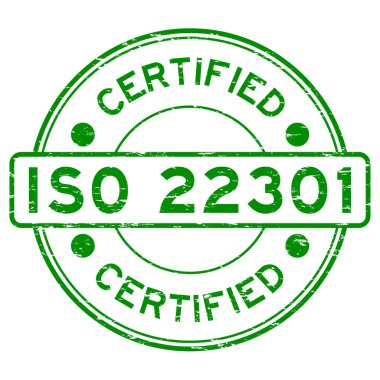 Grunge yeşil ISO 22301 yuvarlak lastik damgası sertifikalı
