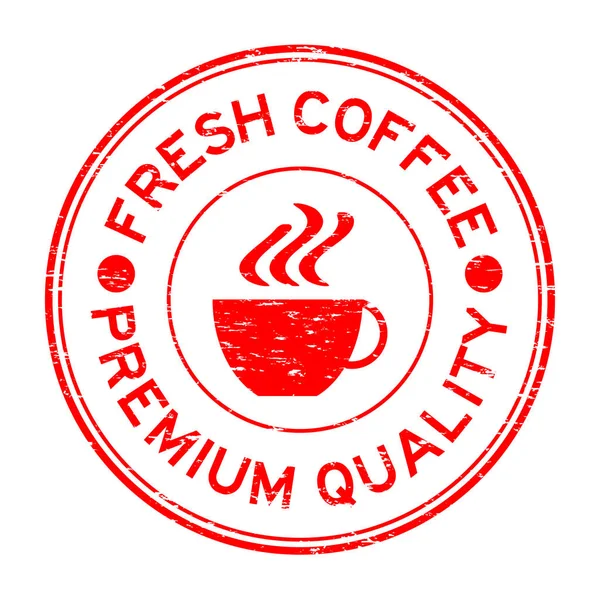 Grunge qualidade premium café fresco vermelho e ícone copo selo de borracha — Vetor de Stock