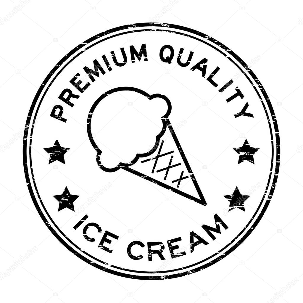 Grunge black premium quality ice cream round rubber stamp