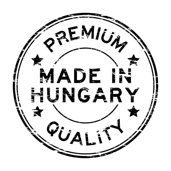 Grunge qualità premium nero fatto in Ungheria timbro di gomma rotonda — Vettoriale Stock