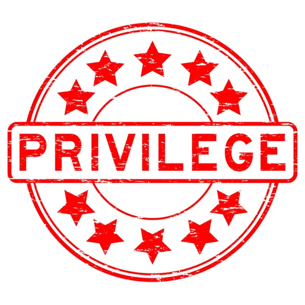 Grunge privilegio rojo con estrella icono ronda sello de goma — Vector de stock
