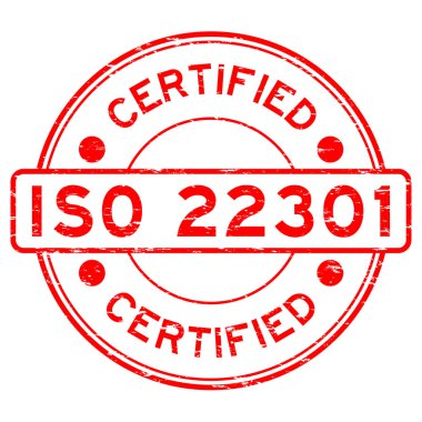 Grunge kırmızı ISO 22301 yuvarlak lastik damgası sertifikalı