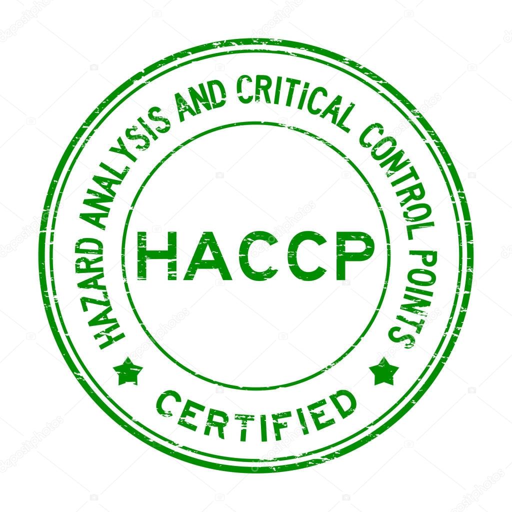 Grunge green HACCP (Hazard Analysis and Critical Control Points) certified round rubber stamp