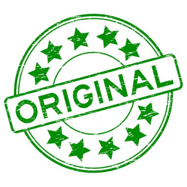 Grunge yeşil yıldız simgesi ile orijinal yuvarlak beyaz lastik damgası