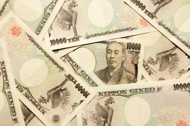 Group of Japanese bank note 10000 yen background clipart
