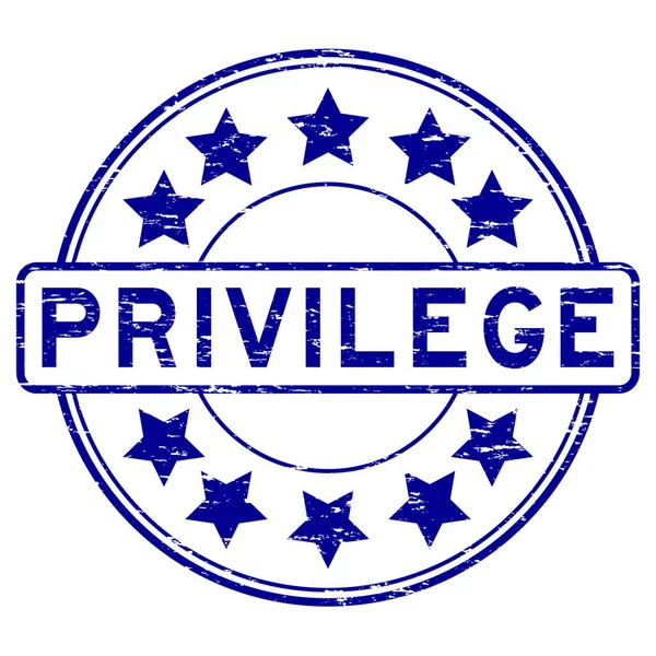 Grunge privilegio azul con estrella icono ronda sello de goma — Vector de stock
