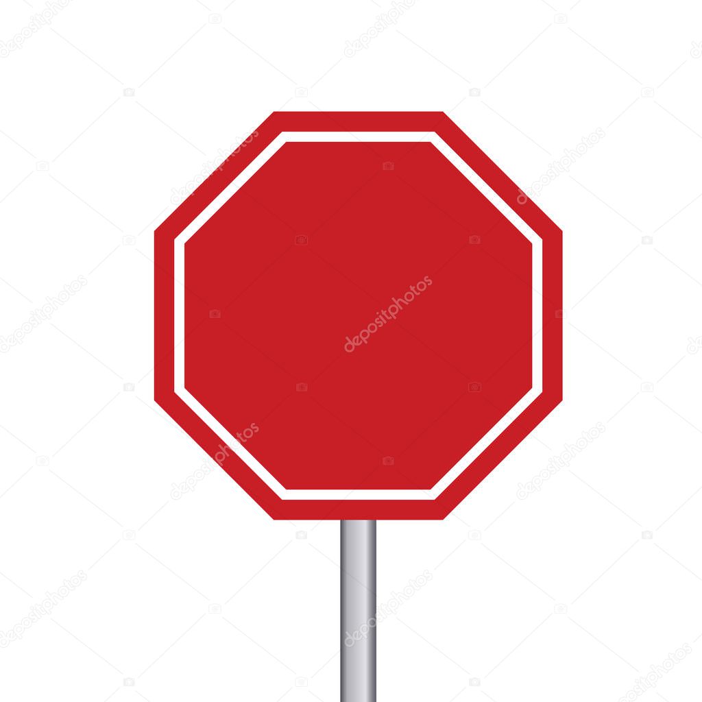 Blank red octagon transportation sign with pole on white background