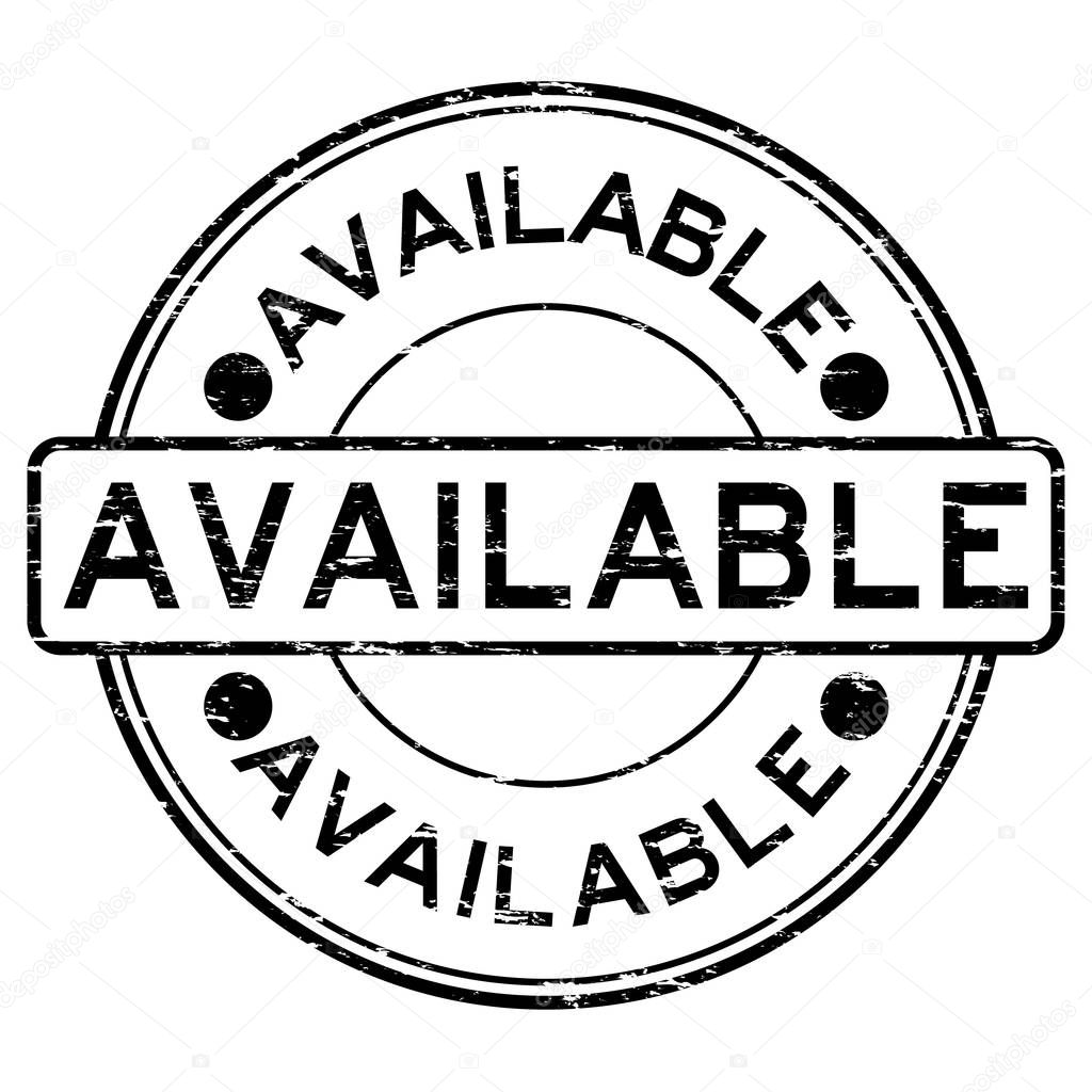 Grunge black available round rubber stamp on white background
