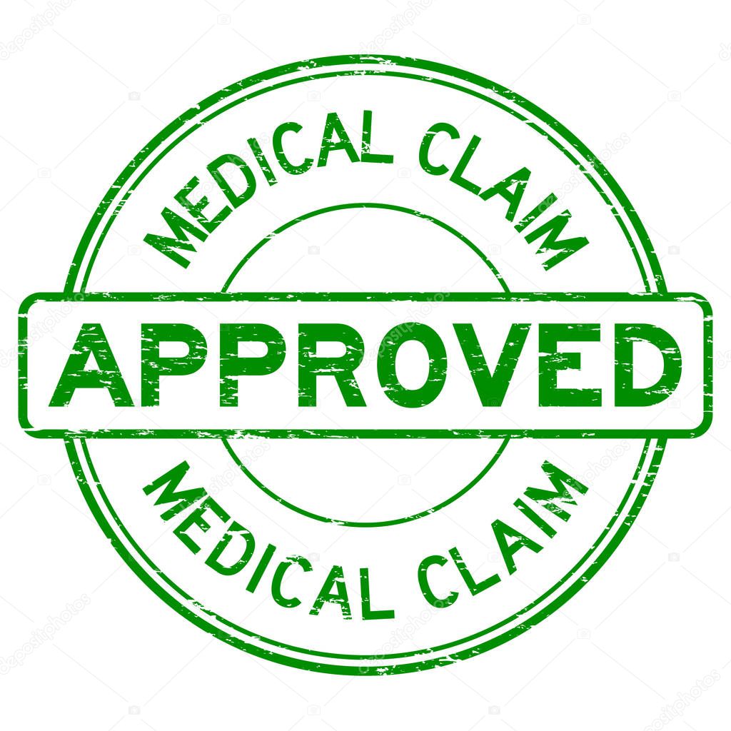 Grunge green medical claim approve round rubber stamp on white b