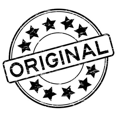 Grunge siyah yıldız simgesi ile orijinal yuvarlak beyaz lastik damgası