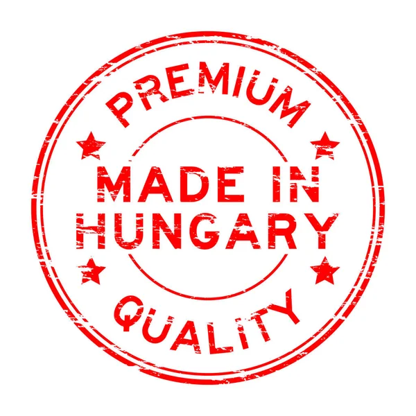 Grunge qualità premium rosso made in Hungary timbro di gomma rotonda — Vettoriale Stock