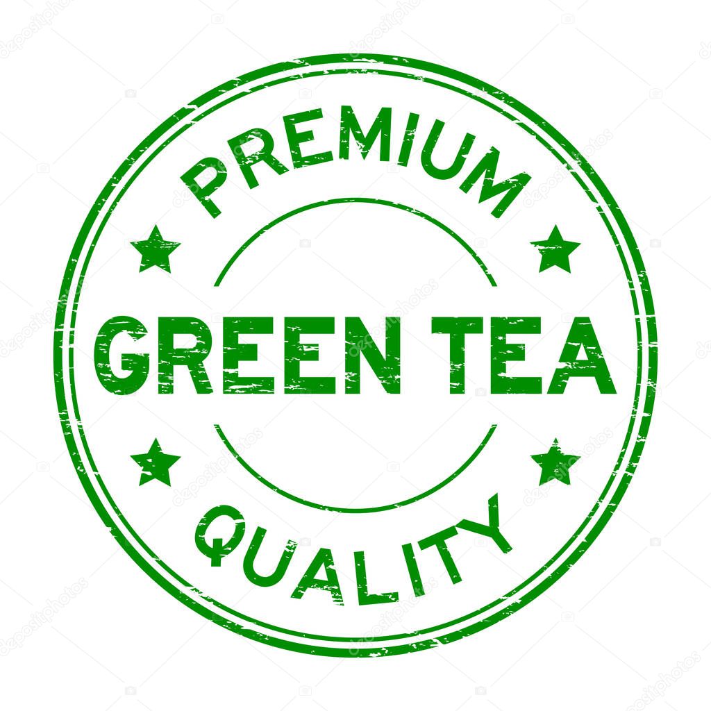 Grunge premium quality green tea round rubber stamp