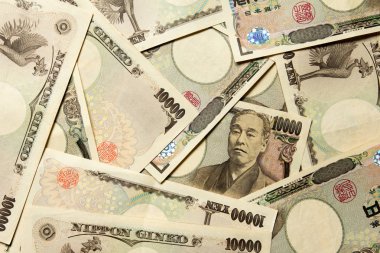 Group of Japanese bank note 10000 yen background clipart