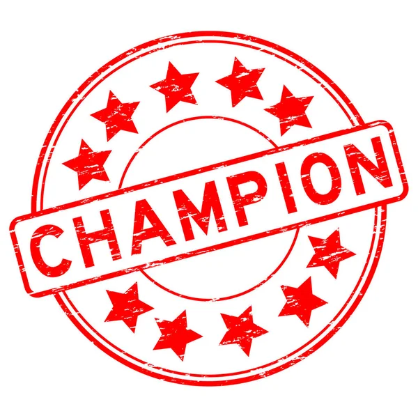 Grunge campeón rojo con estrella icono ronda sello de goma sobre fondo blanco — Vector de stock