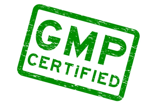 Grunge verde GMP (Buenas Prácticas de Fabricación) certificado sello de goma cuadrada — Archivo Imágenes Vectoriales