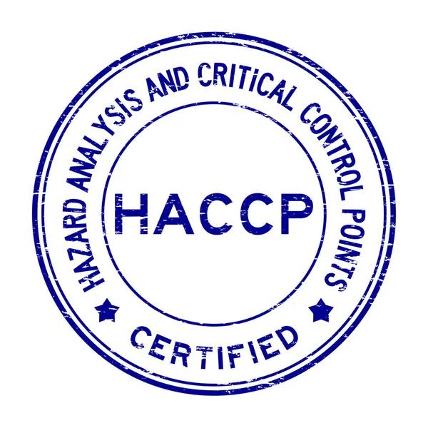 Grunge modré Haccp (Hazard Analysis and Critical Control Points) certifikované kulaté razítko — Stockový vektor