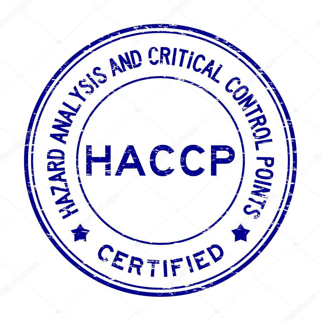 Grunge blue HACCP (Hazard Analysis and Critical Control Points) certified round rubber stamp
