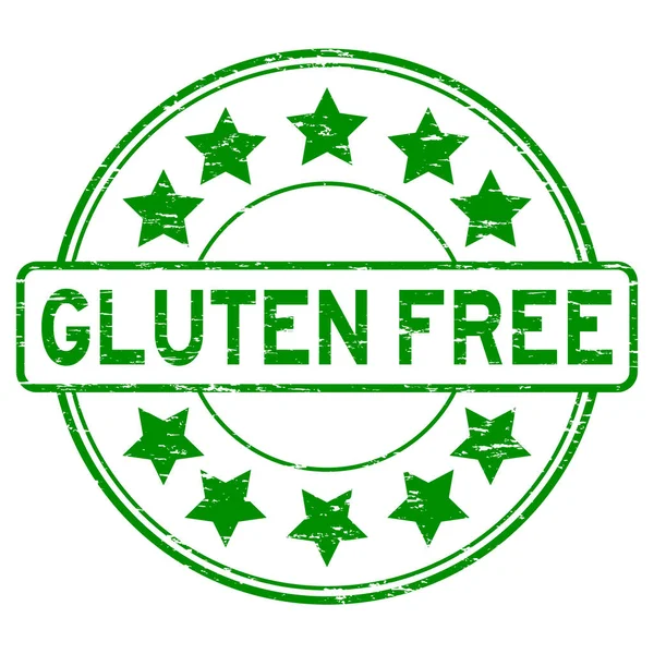Grunge green Gluten free with star icon round rubber stamp — Stock Vector