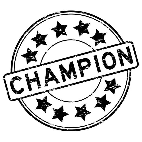 Grunge campeón negro con estrella icono ronda sello de goma sobre fondo blanco — Vector de stock