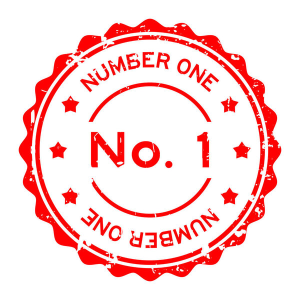 Grunge red No. 1 (number one) round rubber seal stamp on white b
