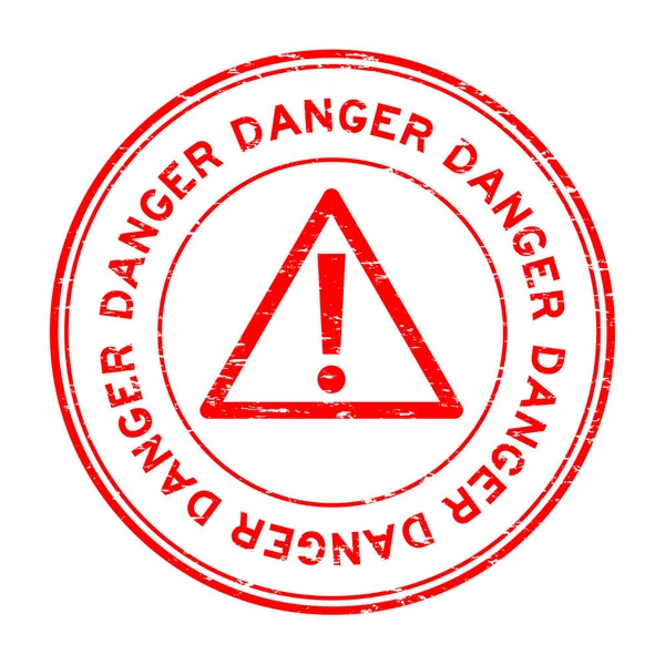 Grunge kırmızı tehlike yuvarlak lastik mühür damgası beyaz arka plan üzerinde — Stok Vektör