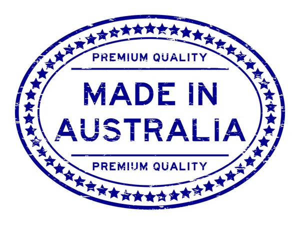 Grunge qualidade premium azul feito na Austrália com ícone estrela oval selo de borracha — Vetor de Stock
