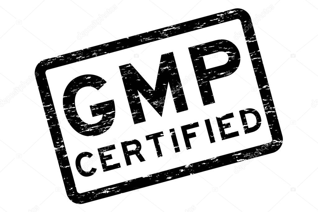 Grunge black GMP (Good Manufacturing Practices) certified square rubber stamp