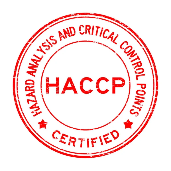 Grunge červené Haccp (Hazard Analysis and Critical Control Points) certifikované kulaté razítko — Stockový vektor