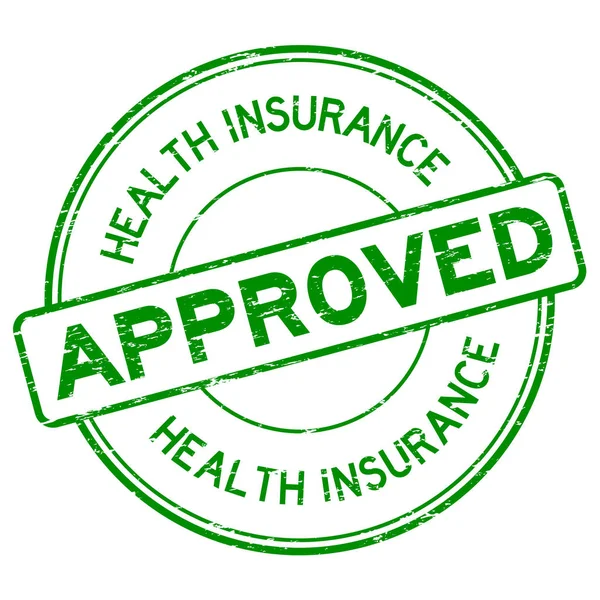 Grunge 绿色健康保险批准在白色背景上的圆形橡皮戳。 — 图库矢量图片