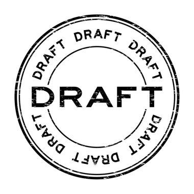 Grunge black draft round rubber stamp on white background clipart