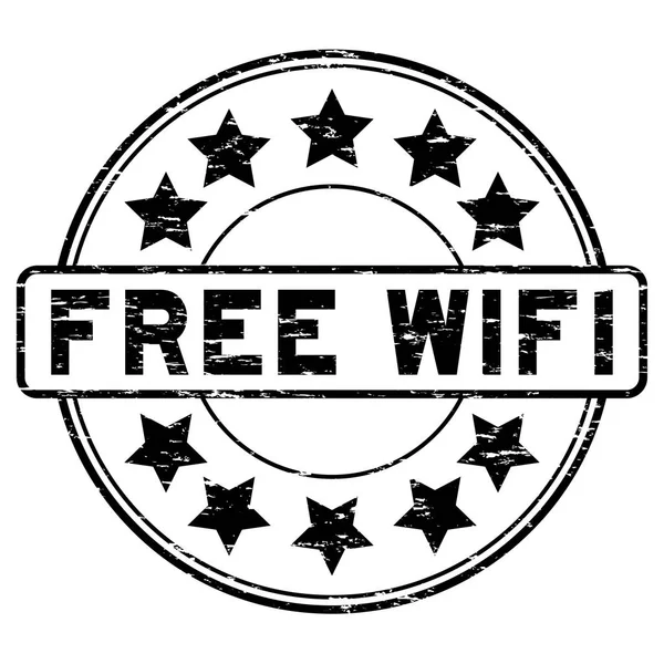 Grunge Wi-Fi gratuito preto com ícone de sinal selo de borracha redonda — Vetor de Stock