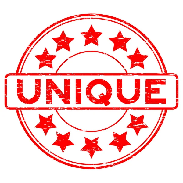 Grunge rood uniek met sterpictogram ronde stempel-zegel op witte achtergrond — Stockvector