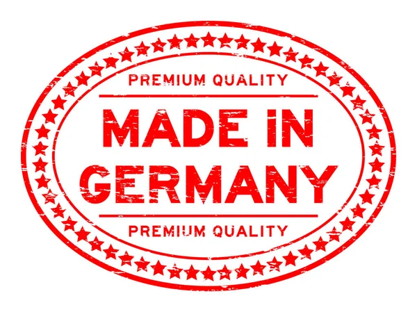 Grunge qualità premium rosso made in Germany timbro sigillo di gomma ovale — Vettoriale Stock