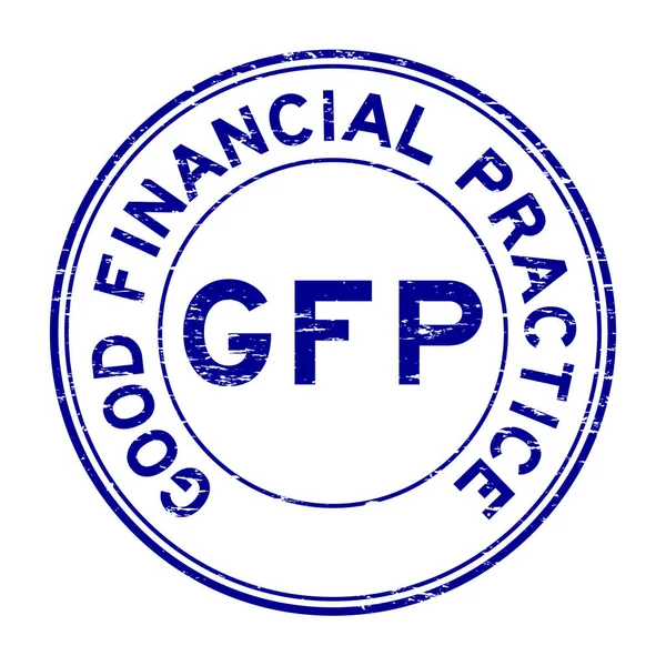 Грандж синій круглий GFP (практика гарного фінансування) кругла гумова марка — стоковий вектор