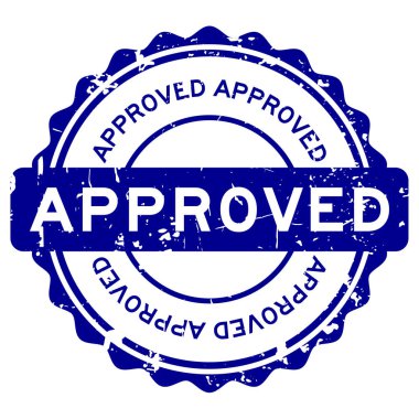 Grunge mavi beyaz arka plan üzerinde yuvarlak damga mühür onaylama