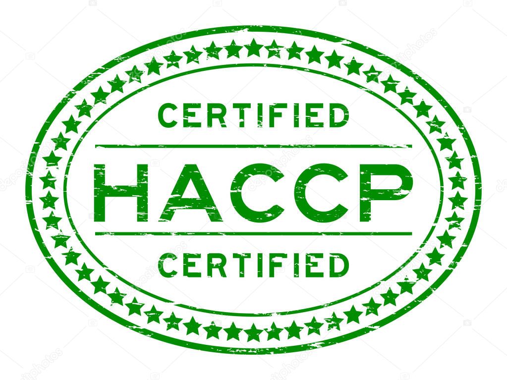 Grunge green HACCP (Hazard analysis and critical control points) oval rubber seal stamp