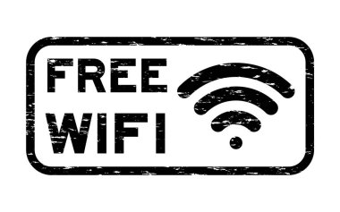 Grunge siyah ücretsiz Wi-Fi sinyal simgesi kare lastik mühür damgası ile