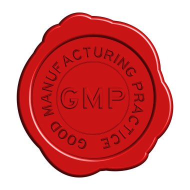 Yuvarlak mum mühür beyaz zemin üzerine kırmızı Gmp (iyi üretim uygulaması)