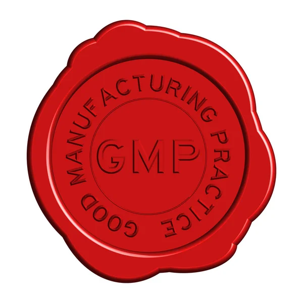 GMP rojo (Buenas prácticas de fabricación) sello de cera redonda sobre fondo blanco — Archivo Imágenes Vectoriales